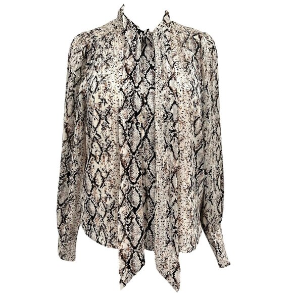 Joie Tops - NWT Joie Women's Snake Print Tie Neck Long Sleeve Lined Shimmer Tan Blouse Sz XS